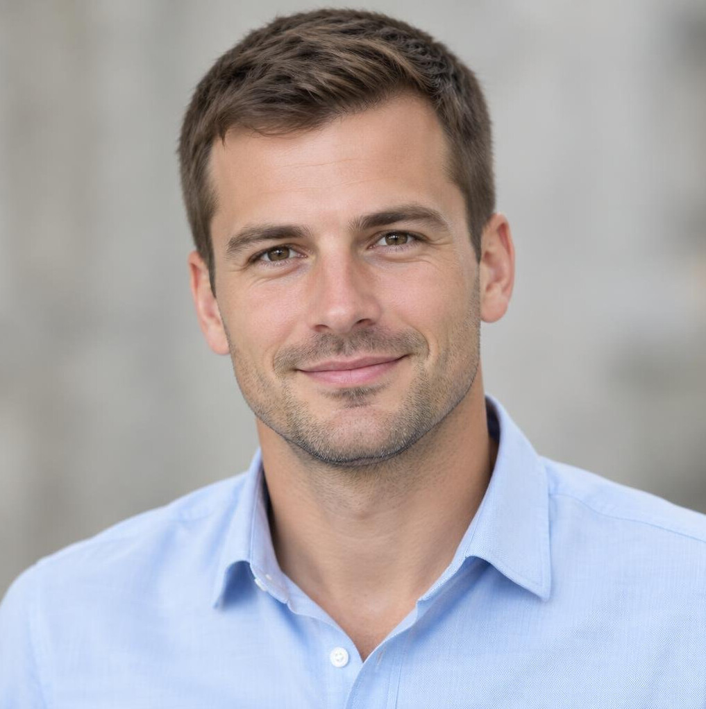 Portrait of a young man with short hair wearing a shirt
